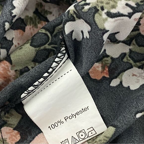 Floral Sleeveless Blouse Pink Flowers Black Medium Keyhole Back Tie - Picture 11 of 12